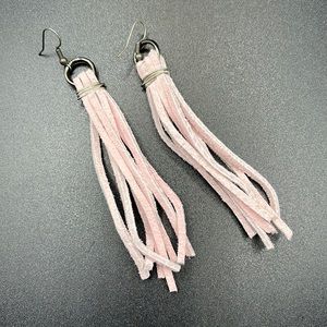Pink leather tassel earrings